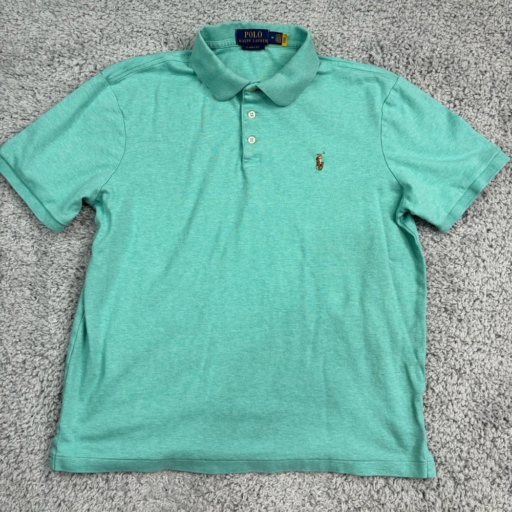 Polo Ralph Lauren Shirt Mens Medium Classic Basic Short Sleeve Teal Blue Office